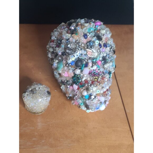 Unique Mosaic‎ Beaded Skull Decor Spooky & Sparkly Art Piece Halloween Creepy - Picture 10 of 13